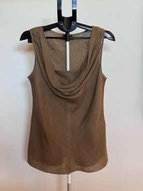 LAFAYETTE 148 NY Olive Draped/Cowl Neck Sleeveless Blouse 100% Linen Size 14